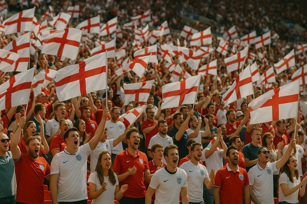 Ian Hollinsworth - England flag and patron saint – football crowd with flags