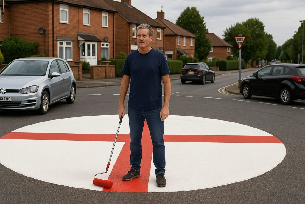 Ian Hollinsworth - England flag and patron saint – roundabout painted St George’s Cross