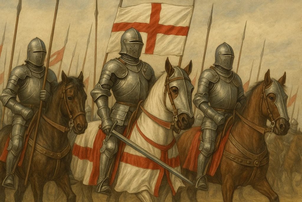 Ian Hollinsworth - England flag and patron saint – medieval knights with banners
