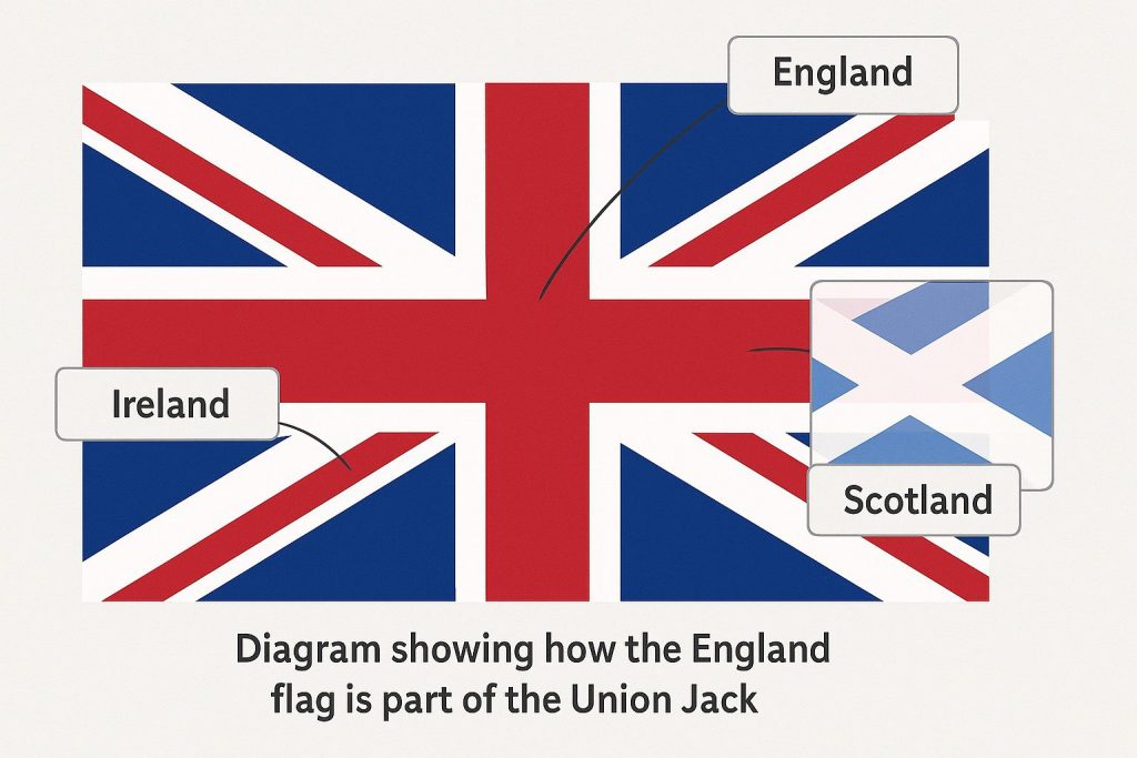 Scotland, England, Wales flag and patron saint – Union Flag construction diagram